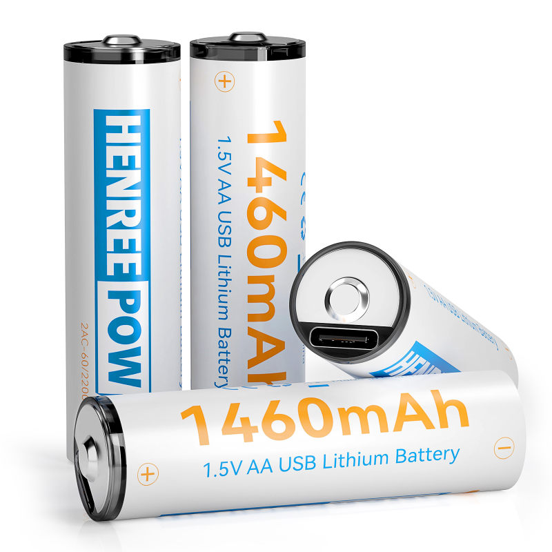 Henreepow 2200mWh 1.5V Type C AA แบตเตอรี่แบบชาร์จไฟได้