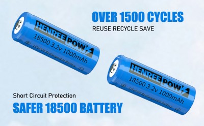 Henreepow 18500 แบตเตอรี่แบบชาร์จไฟได้, 3.2V LIFEPO4 ลิเธียมฟอสเฟตแบตเตอรี่ 1,000mAh สำหรับกลางแจ้ง 